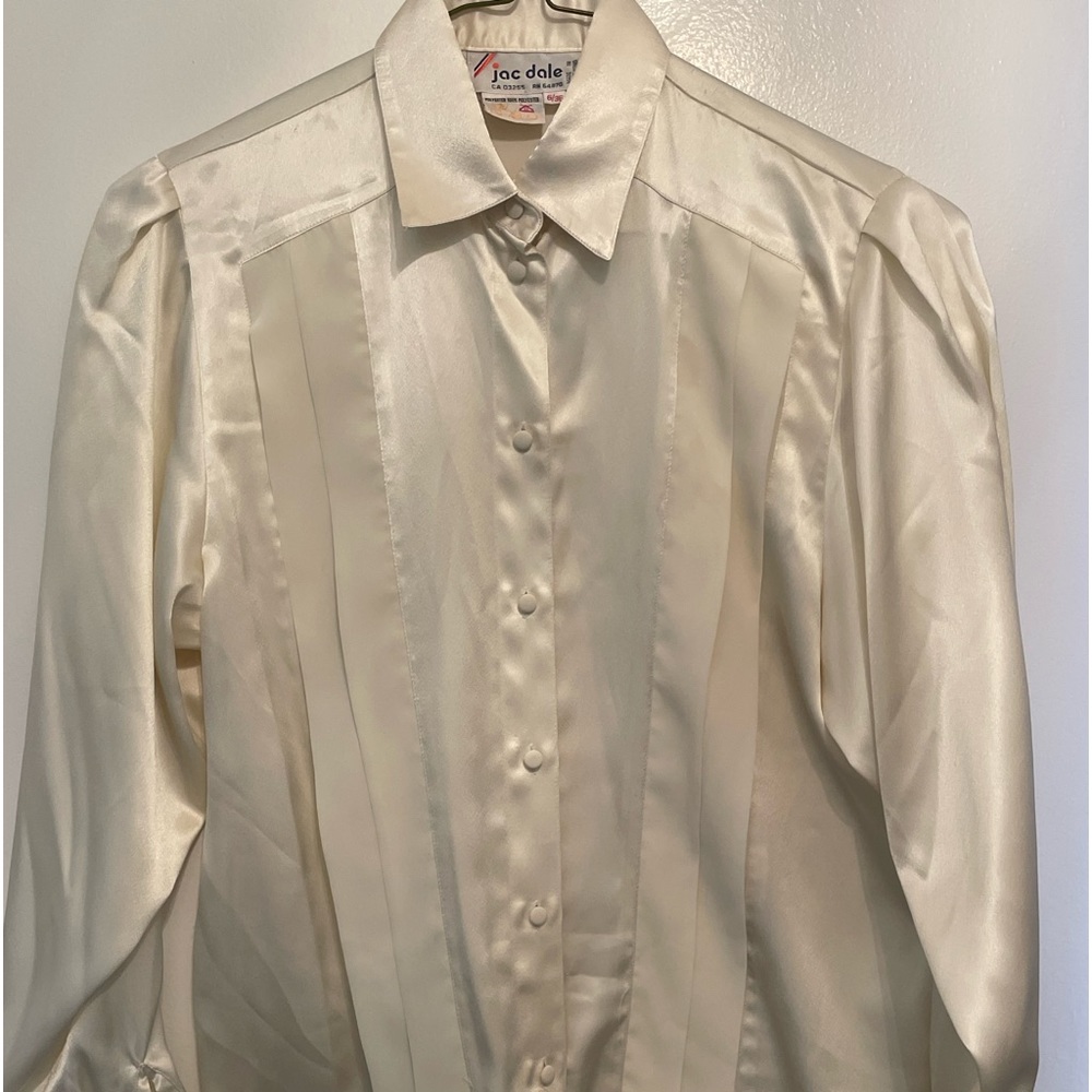 Vintage satin button up shirt 1980s -1990s cream colored